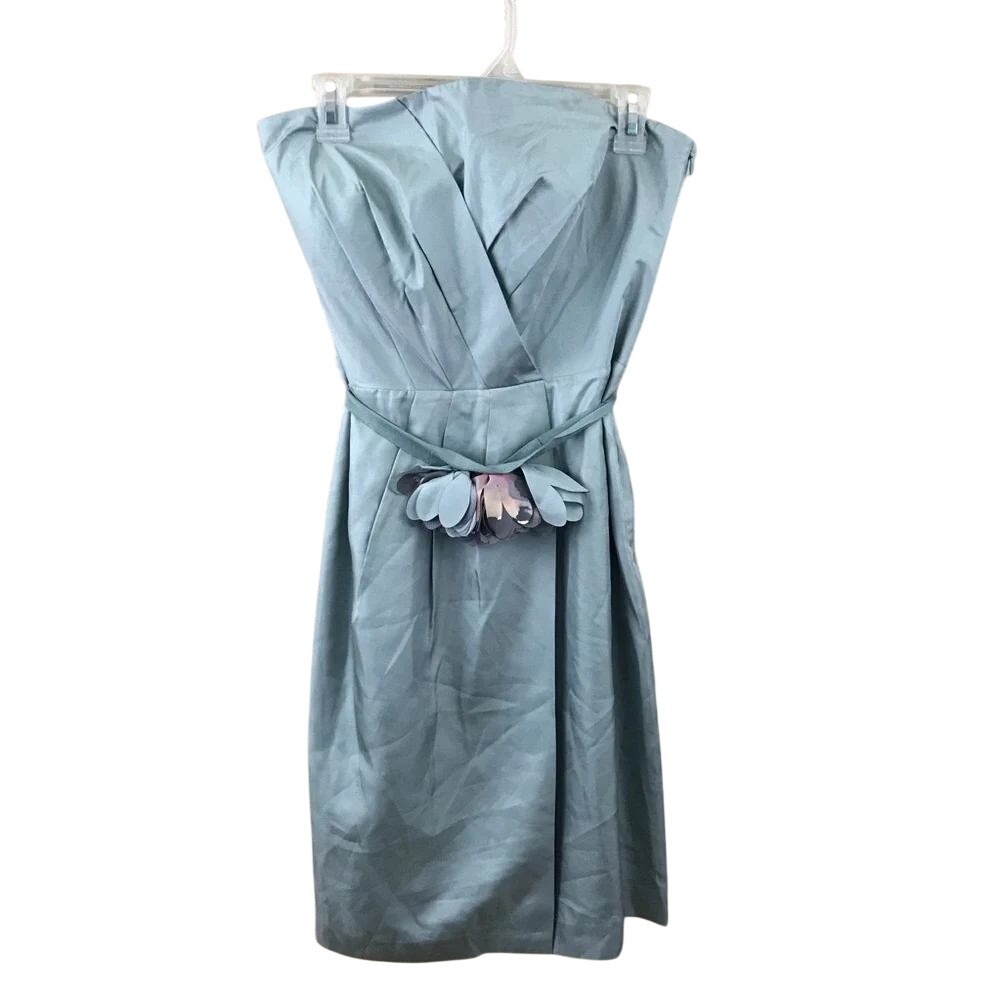 Banana Republic Monogram Strapless Silk Dress Light Blue Size 12 NWT Cocktail